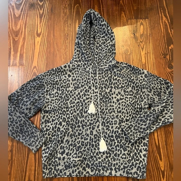 THE UPSIDE Blue Indigo Leopard Pullover Hoodie Navy - Picture 3 of 8